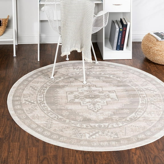 Unique Loom Whitney Collection Area Rug - Geneva (3' 3" Round Mink/Light Brown)