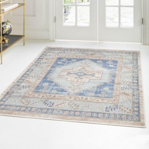 Unique Loom Whitney Collection Area Rug - Geneva (4' Square Sky blue/Ivory)
