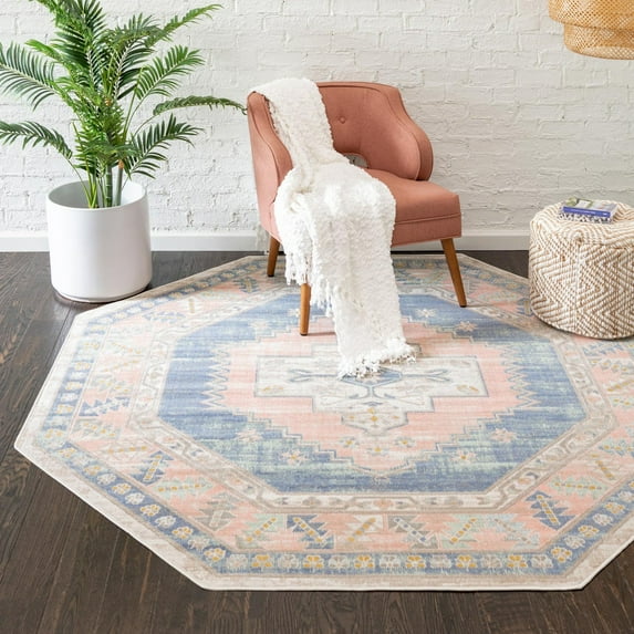 Unique Loom Whitney Collection Area Rug - Geneva (7' 1" Octagon French Blue/Beige)