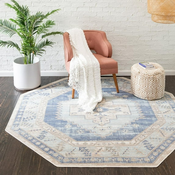 Unique Loom Whitney Collection Area Rug - Geneva (7' Octagon Sky blue/Ivory)