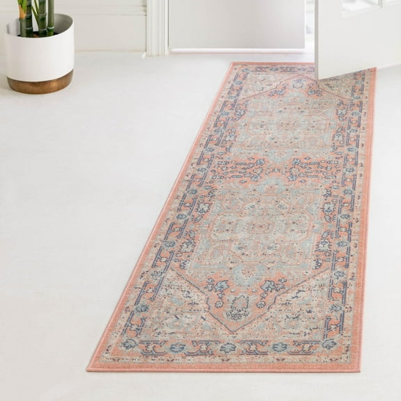 Unique Loom Whitney Collection Area Rug - Milano (2' x 6' Runner Powder Pink/Blue)