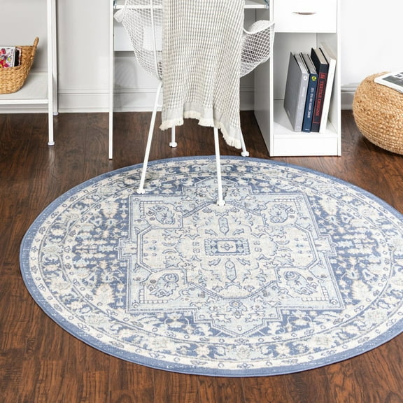 Unique Loom Whitney Collection Area Rug - Milano (3' 3" Round French Blue/Ivory)