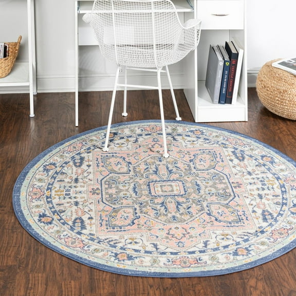 Unique Loom Whitney Collection Area Rug - Milano (3' 3" Round Multi/Blue)