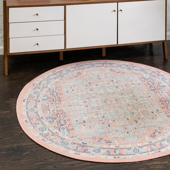 Unique Loom Whitney Collection Area Rug - Milano (3' 3" Round Powder Pink/Blue)