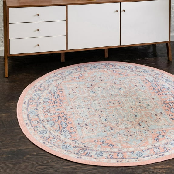 Unique Loom Whitney Collection Area Rug - Milano (5' 3" Round Powder Pink/Blue)