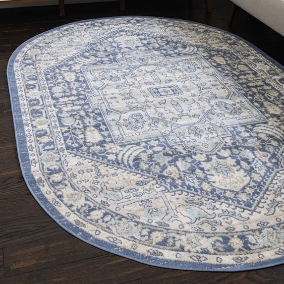 Unique Loom Whitney Collection Area Rug - Milano (7' 10" x 10' Oval French Blue/Ivory)