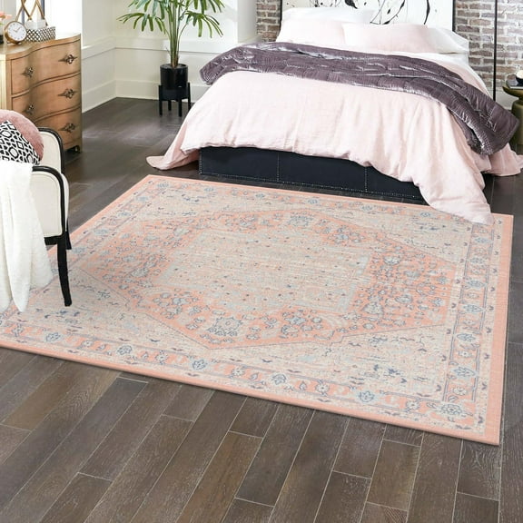 Unique Loom Whitney Collection Area Rug - Milano (8' Square Powder Pink/Blue)