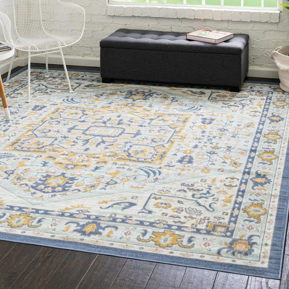 Unique Loom Whitney Collection Area Rug - Milano (8' Square Sky blue/Ivory)