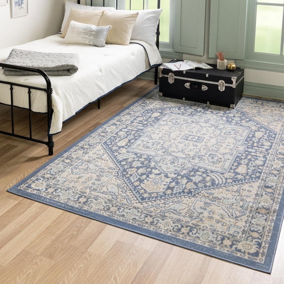 Unique Loom Whitney Collection Area Rug - Milano (9' x 12' Rectangle French Blue/Ivory)