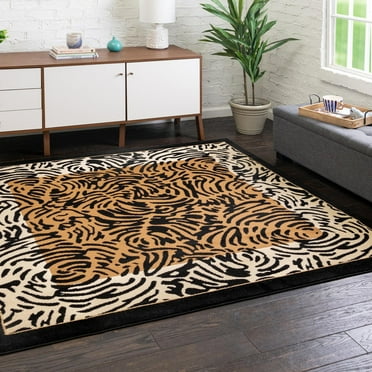 Unique Loom Wildlife Collection Area Rug - Big Cat (6' 1" Square Light Brown/Black)