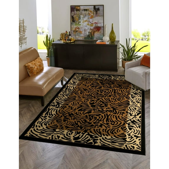 Unique Loom Wildlife Collection Area Rug - Big Cat (7' 1" x 10' Rectangle Light Brown/Black)