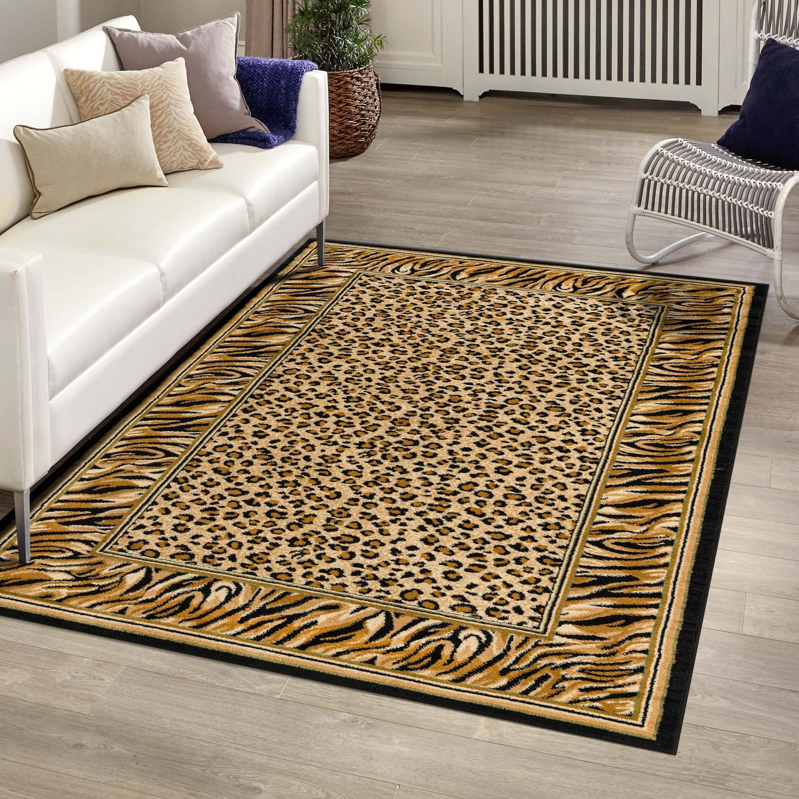 Wildlife Collection Light Brown and Black Synthetic Rectangular Area Rug 9' x 12'