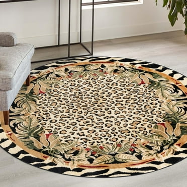 Unique Loom Wildlife Collection Area Rug - Jungle (4' 1" Round Cream/Black)