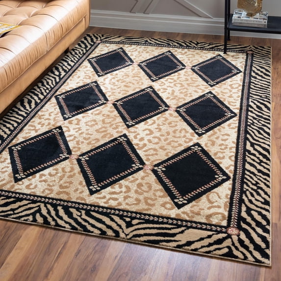 Unique Loom Wildlife Collection Area Rug - Ocelote (6' 1" x 9' Rectangle Light Brown/Black)
