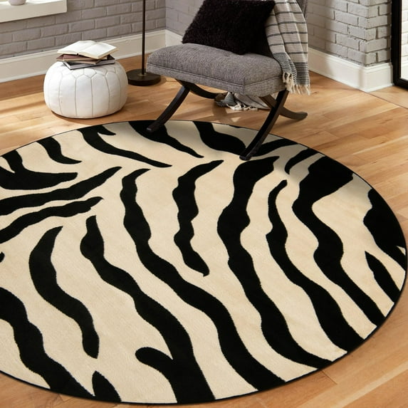 Unique Loom Wildlife Collection Area Rug - Zebra (7' 10" Round Ivory/Black)
