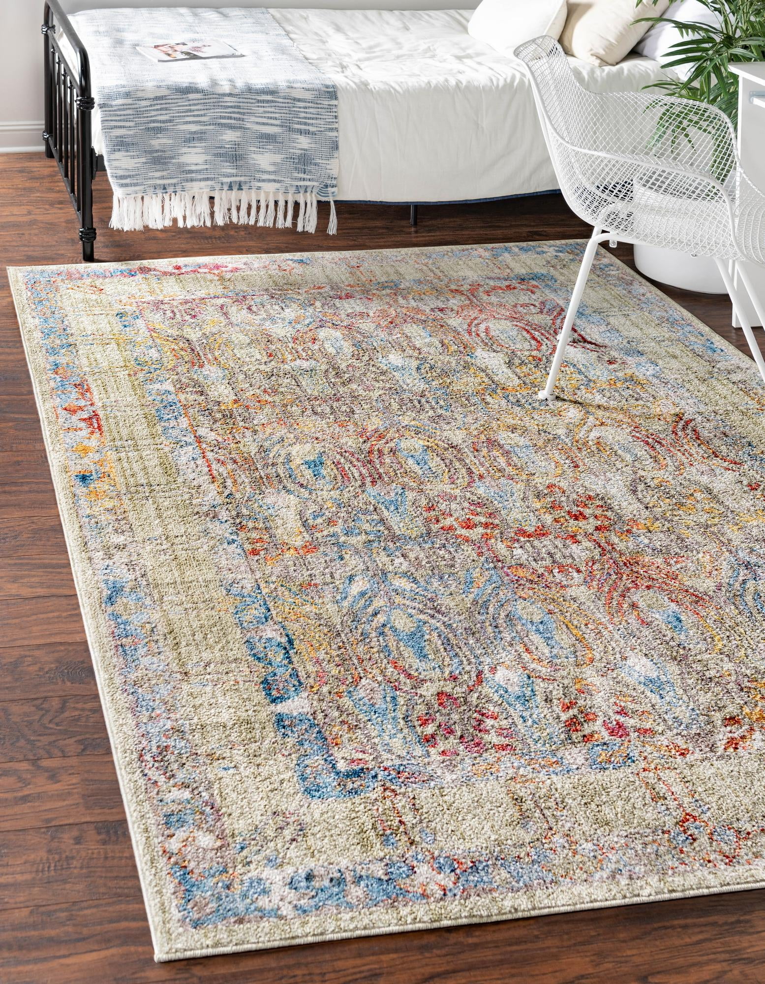 Unique Loom Williamsburg Brighton Rug Light Green/Blue 2' 2" x 3' 1" Rectangle Border Bohemian