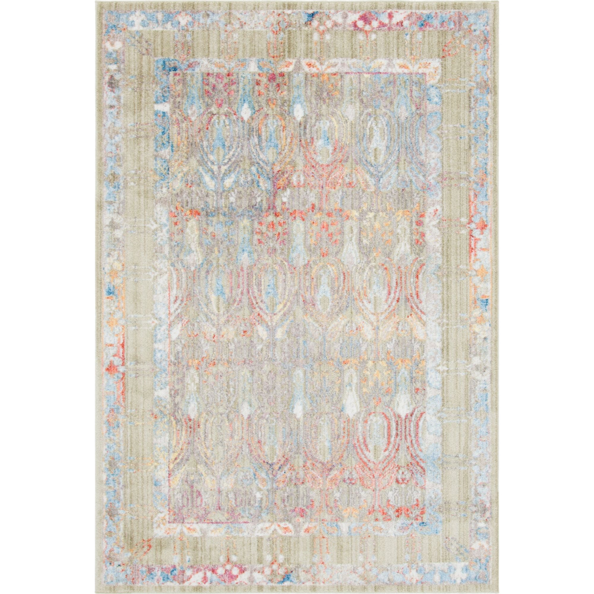 Unique Loom Williamsburg Brighton Rug Light Green/Blue 5' 3" x 7' 10" Rectangle Border Bohemian