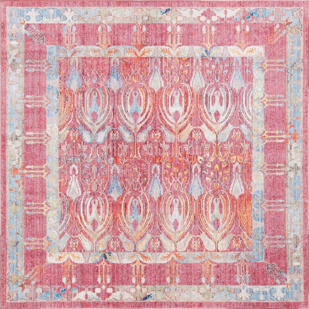 Brighton Vintage Red Synthetic 8' Square Easy-Care Rug