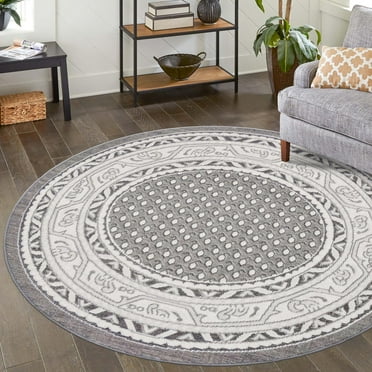Unique Loom Williamsburg Collection Area Rug - Allover (3' 7" Round Gray/Black)