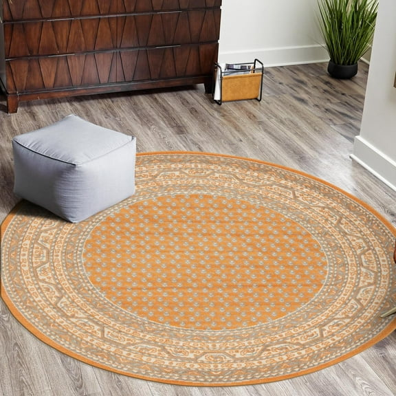 Unique Loom Williamsburg Collection Area Rug - Allover (3' 7" Round Orange/Gray)