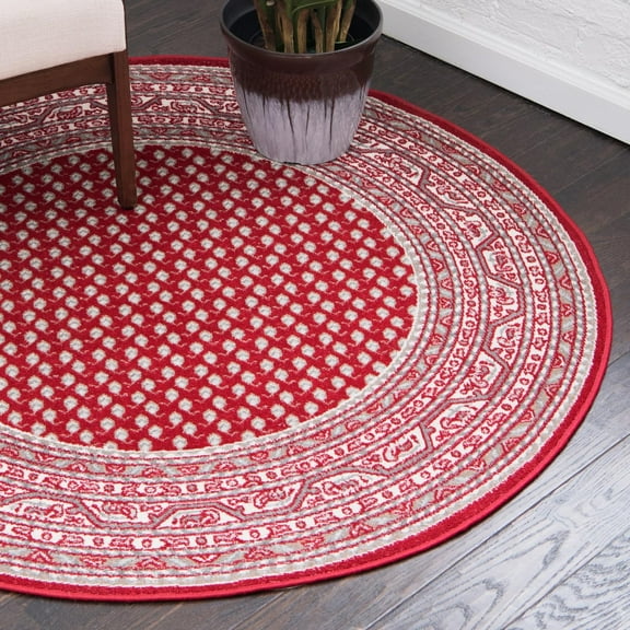 Unique Loom Williamsburg Collection Area Rug - Allover (3' 7" Round Red/Ivory)