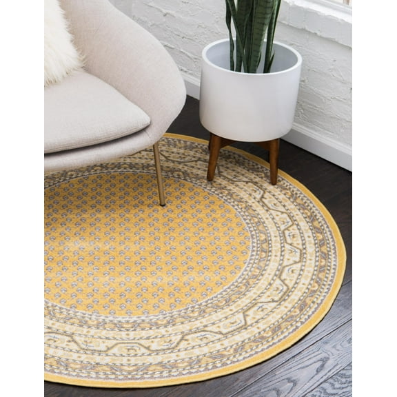 Unique Loom Williamsburg Collection Area Rug - Allover (3' 7" Round Yellow/Gray)