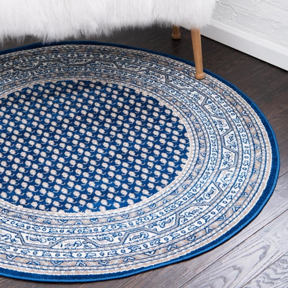 Unique Loom Williamsburg Collection Area Rug - Allover (5' 1" Round Blue/Gray)