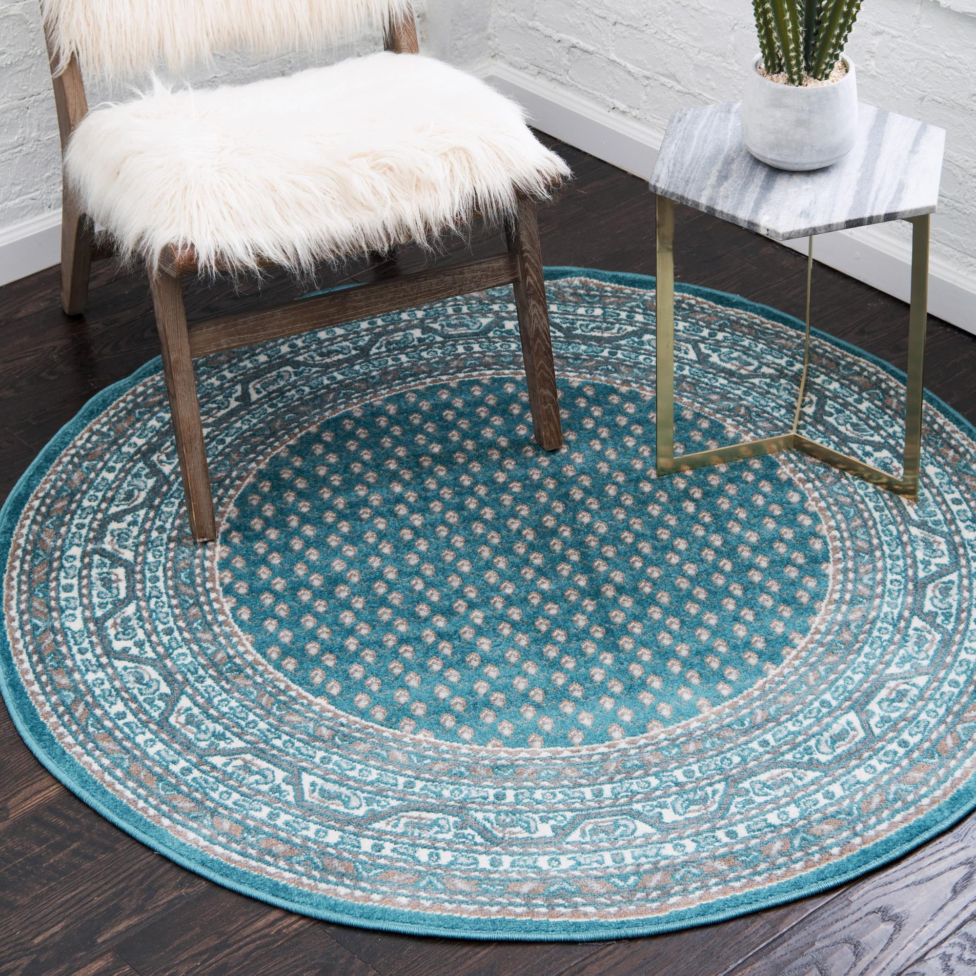 Teal Braided 5' Round Synthetic Indoor Area Rug
