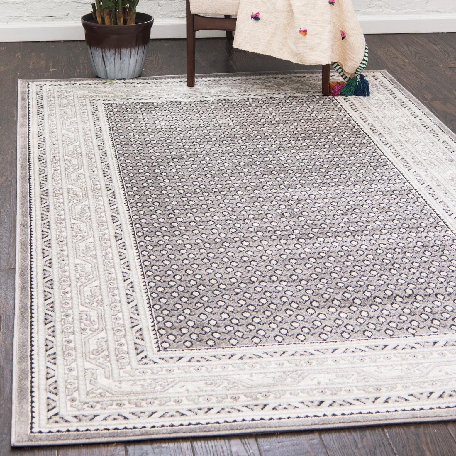 Gray and Beige Braided Rectangular Synthetic Rug, 8' x 10'