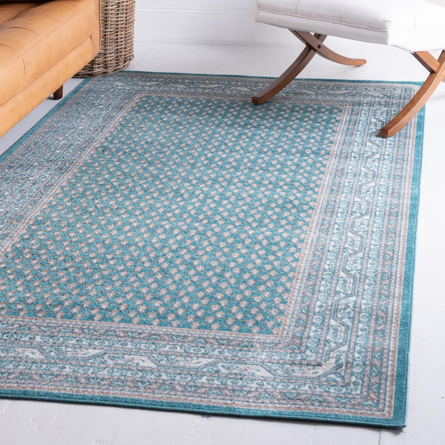 Teal and Light Brown Flat Woven Rectangular Rug 9' x 12'