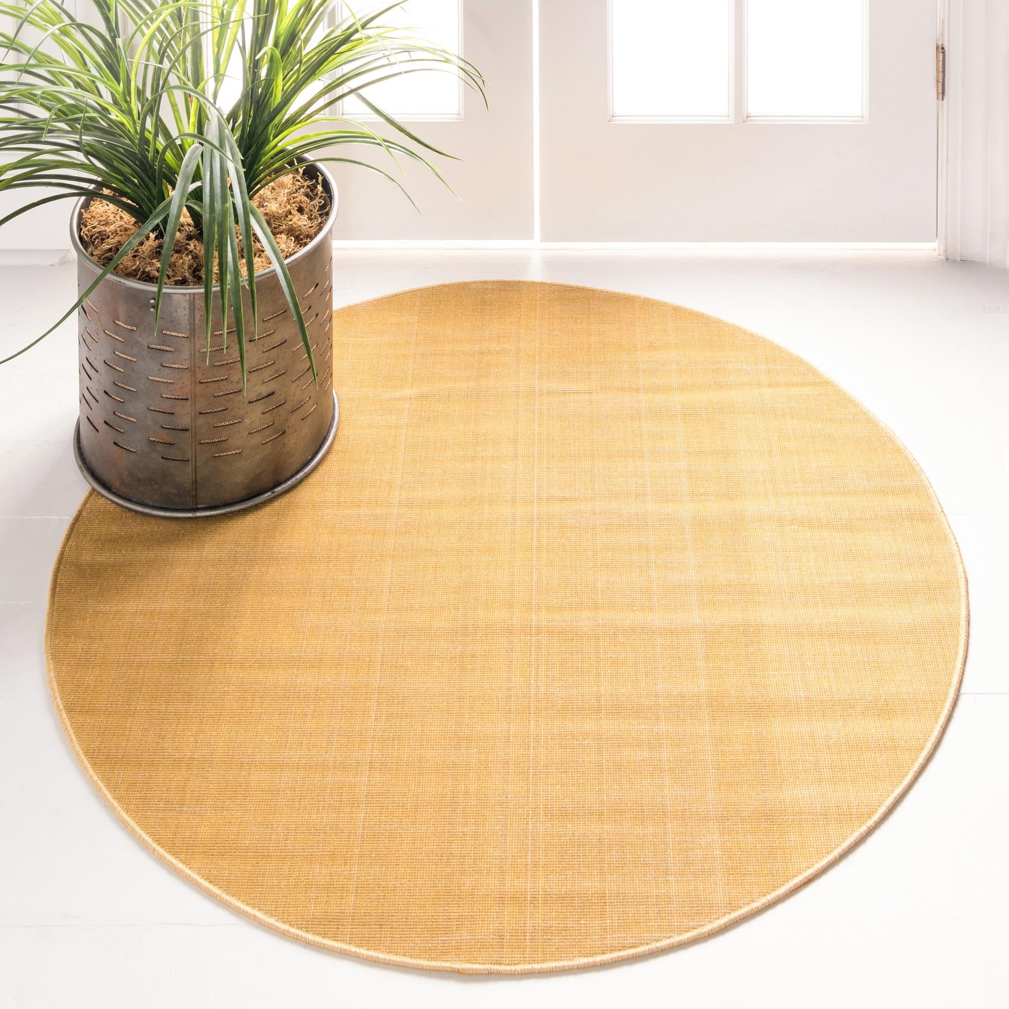 Gold Round Synthetic Easy Care Indoor Area Rug