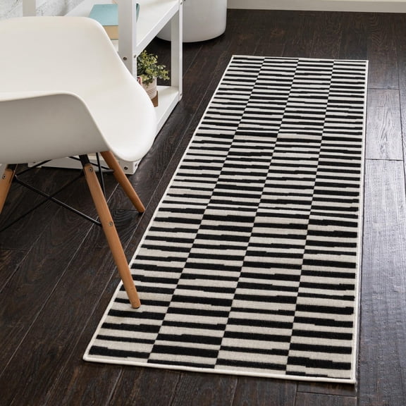 Unique Loom Williamsburg Collection Area Rug - Striped (2' 9" x 9' 10" Runner Black/Ivory)