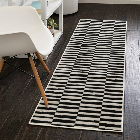 Unique Loom Williamsburg Collection Area Rug - Striped (2' x 6' Runner Black/Ivory)