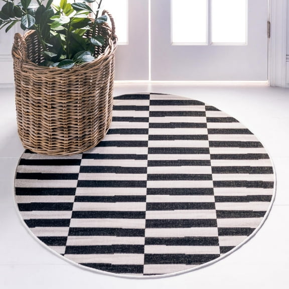 Unique Loom Williamsburg Collection Area Rug - Striped (3' 7" Round Black/Ivory)