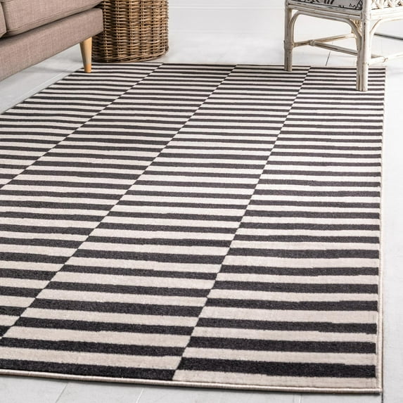 Unique Loom Williamsburg Collection Area Rug - Striped (5' 1" x 8' Rectangle Black/Ivory)