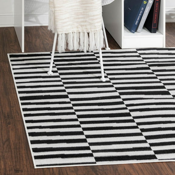 Unique Loom Williamsburg Collection Area Rug - Striped (5' 3" Square Black/Ivory)