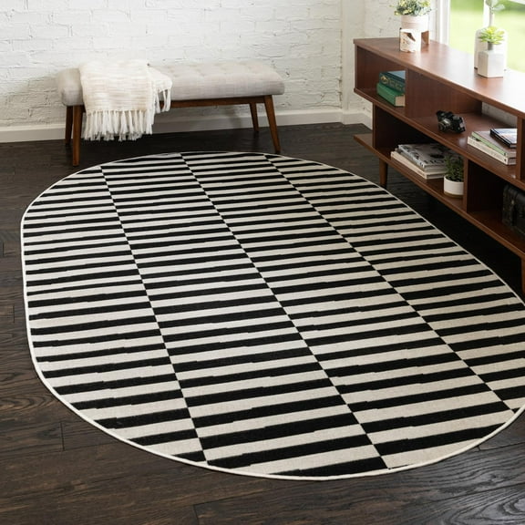 Unique Loom Williamsburg Collection Area Rug - Striped (7' 10" x 10' Oval Black/Ivory)