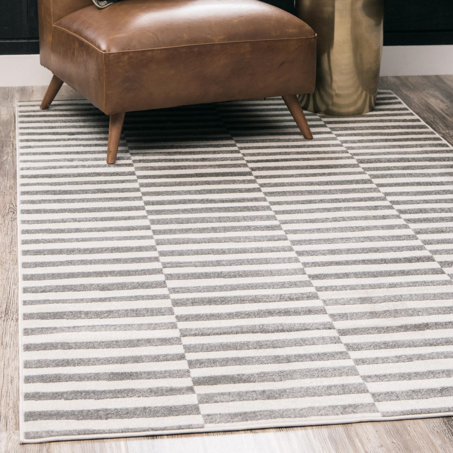 Modern Striped Harmony 8' x 10' Gray Synthetic Area Rug