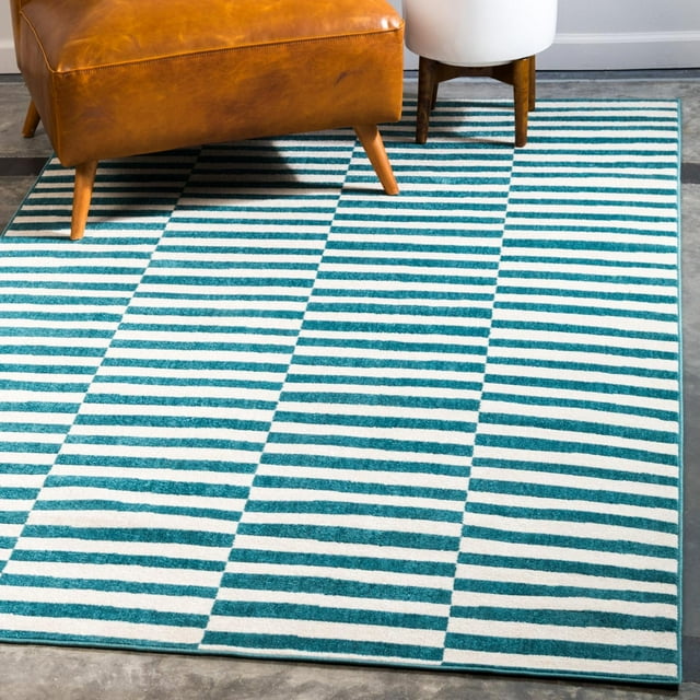 Unique Loom Williamsburg Collection Area Rug - Striped (8' x 10' Rectangle Turquoise/Ivory)