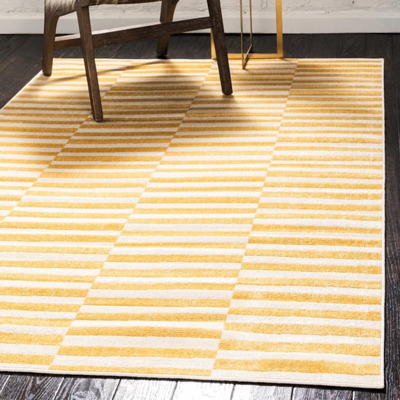 Unique Loom Williamsburg Collection Area Rug - Striped (9' x 12' 2" Rectangle Yellow/Ivory)