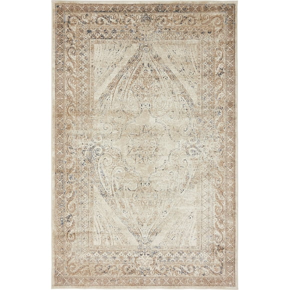 Unique Loom Wilson Chateau Rug Beige/Blue 4' 1" x 6' 1" Rectangle Border Traditional Perfect For Living Room Bed Room Dining Room Office