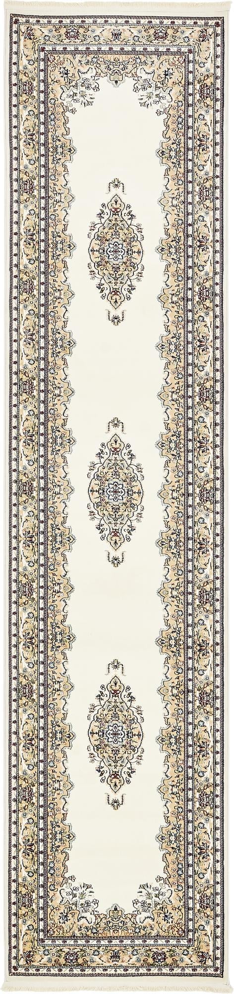 Ivory and Cream Synthetic Persian-Style Runner Rug
