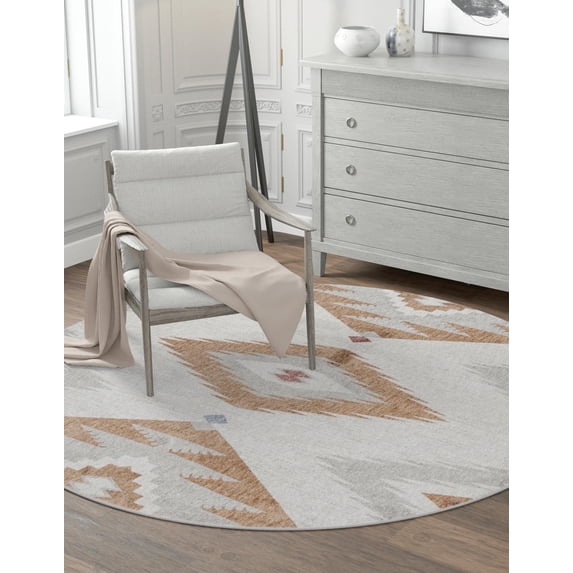 Unique Loom Eco Southwestern Collection Area Rug - Winslow (3' 3" Round Ivory/Gray)
