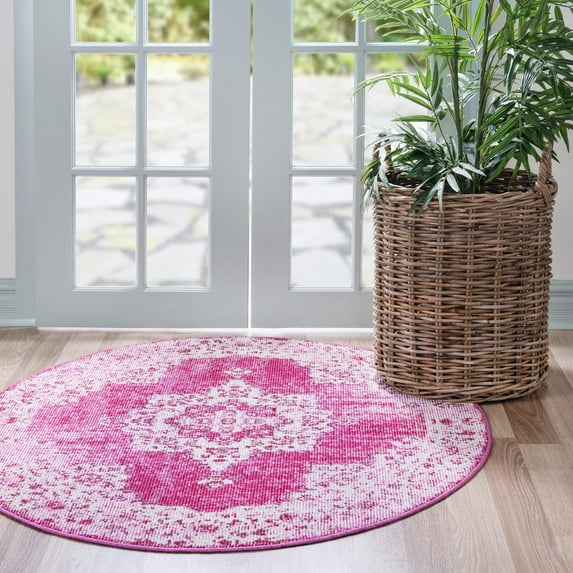 Unique Loom Charm Collection Area Rug - Wishbone (7' 1" Round Pink/Beige)
