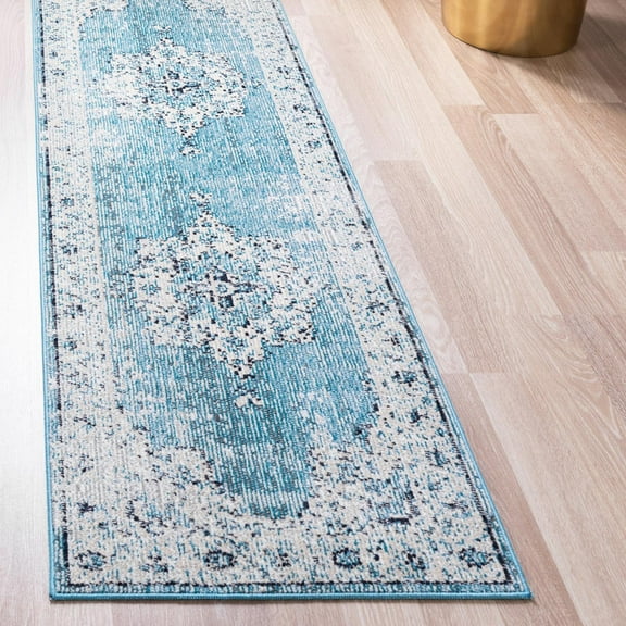 Unique Loom Charm Collection Area Rug - Wishbone (2' 2" x 6' Runner Turquoise/Cream)