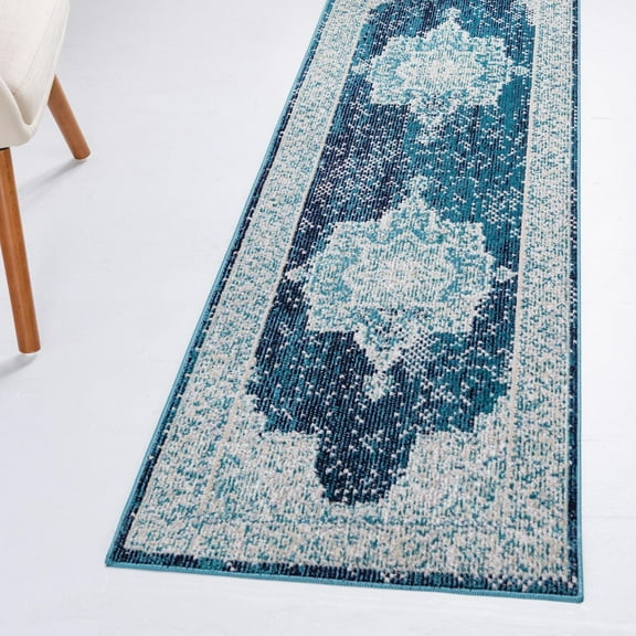 Unique Loom Charm Collection Area Rug - Wishbone (2' 2" x 6' Runner Navy Blue/Cream)