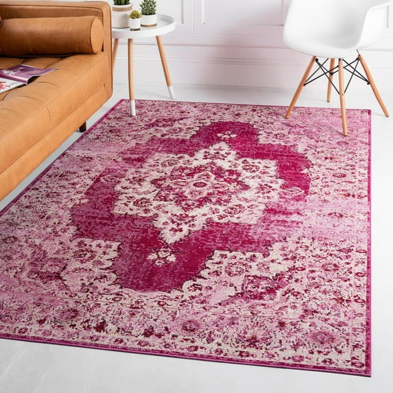 Unique Loom Charm Collection Area Rug - Wishbone (4' 1" x 6' 1" Rectangle Pink/Beige)