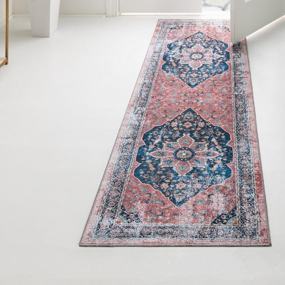 Unique Loom Yara Collection Area Rug - Aramis (2' x 5' Runner Navy Blue/Beige)