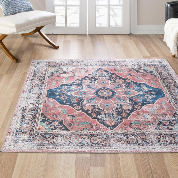 Unique Loom Yara Collection Area Rug - Aramis (5' Square Navy Blue/Beige)