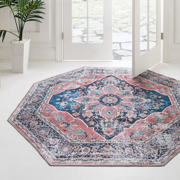 Unique Loom Yara Collection Area Rug - Aramis (7' 10" Octagon Navy Blue/Beige)